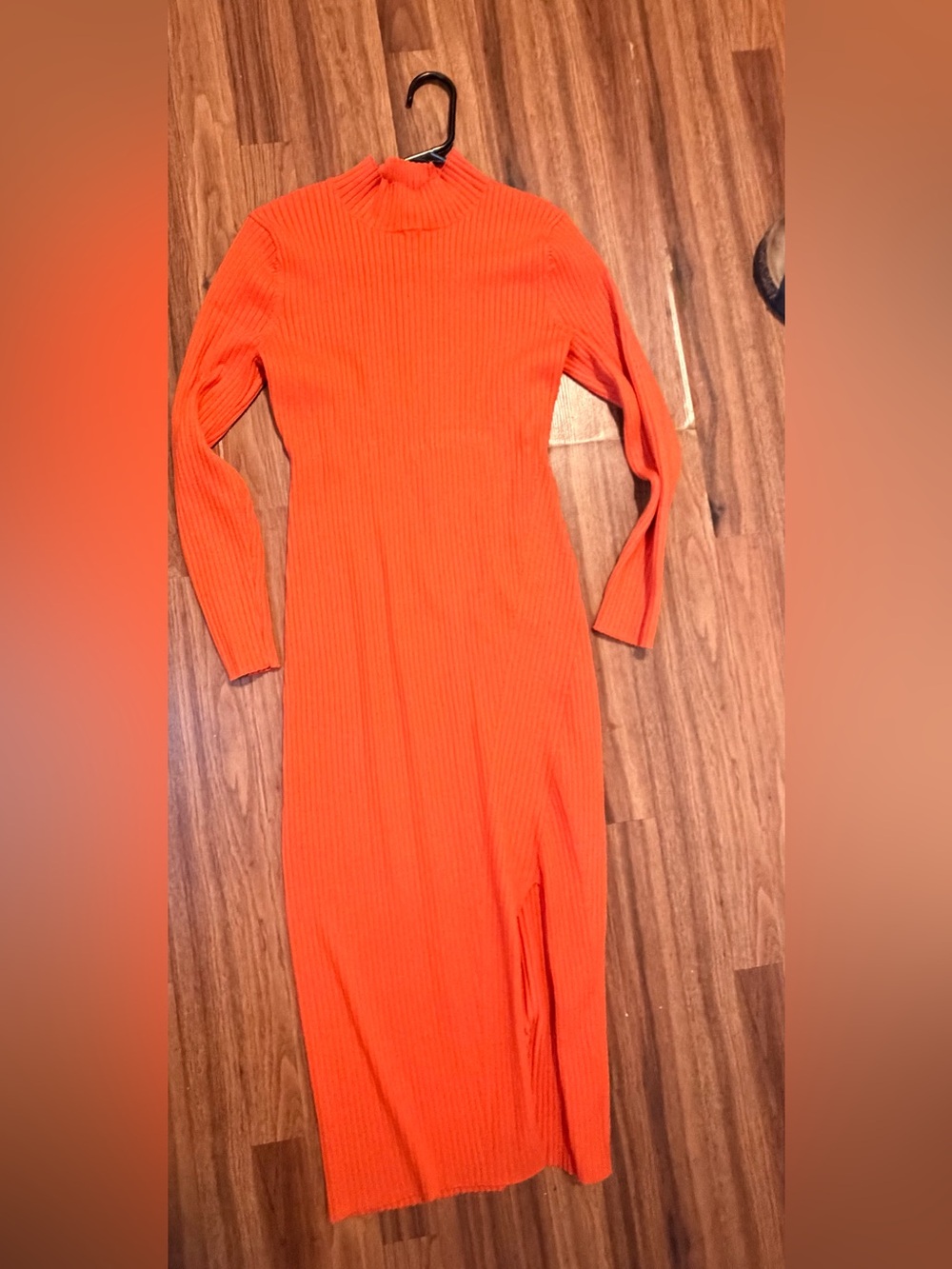 H&M Orange Ribbed Long Sleeve Midi Dress